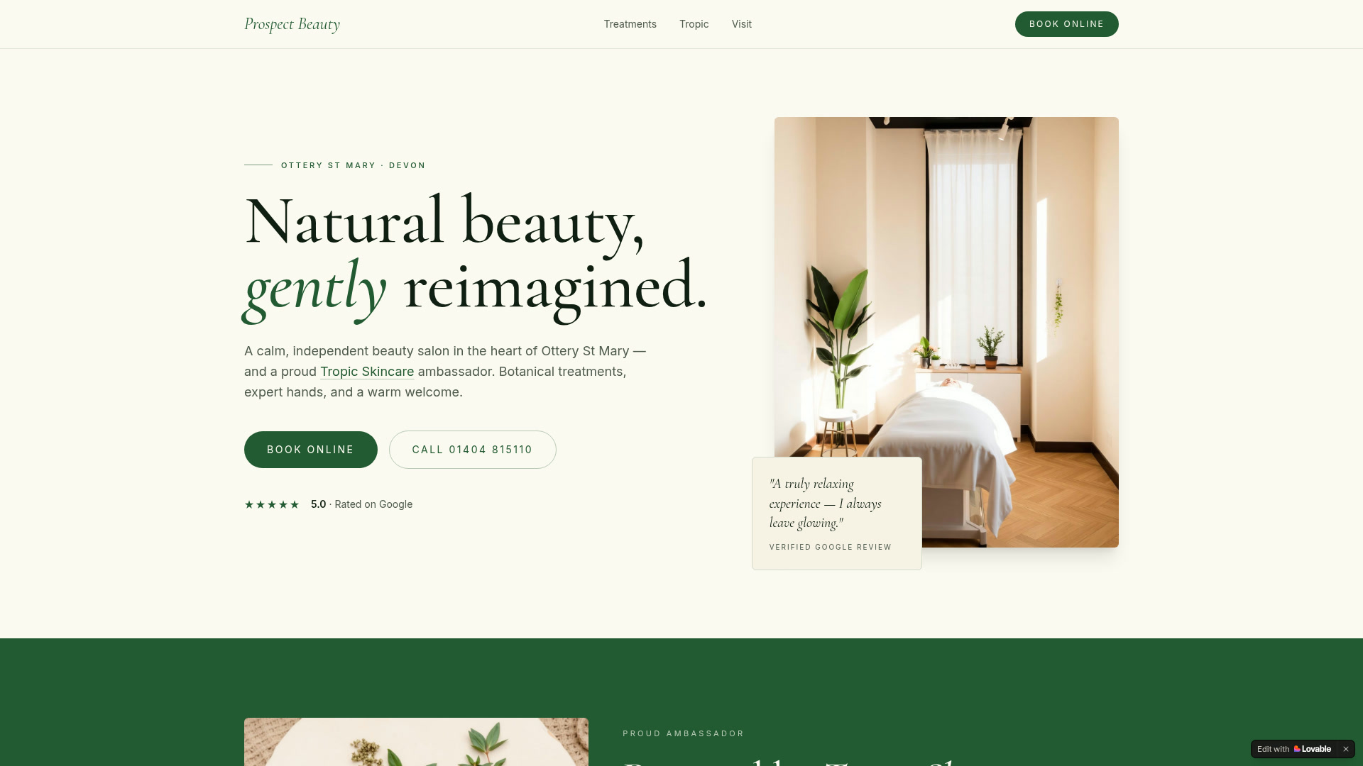 Prospect Beauty website homepage